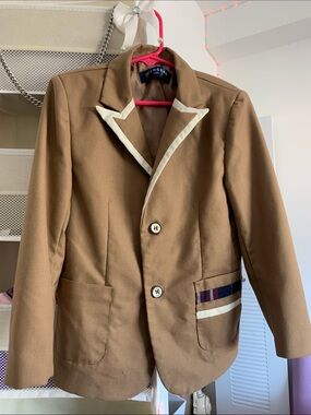Brown kid’s Blazer with Cream Trim and Stripe Detail